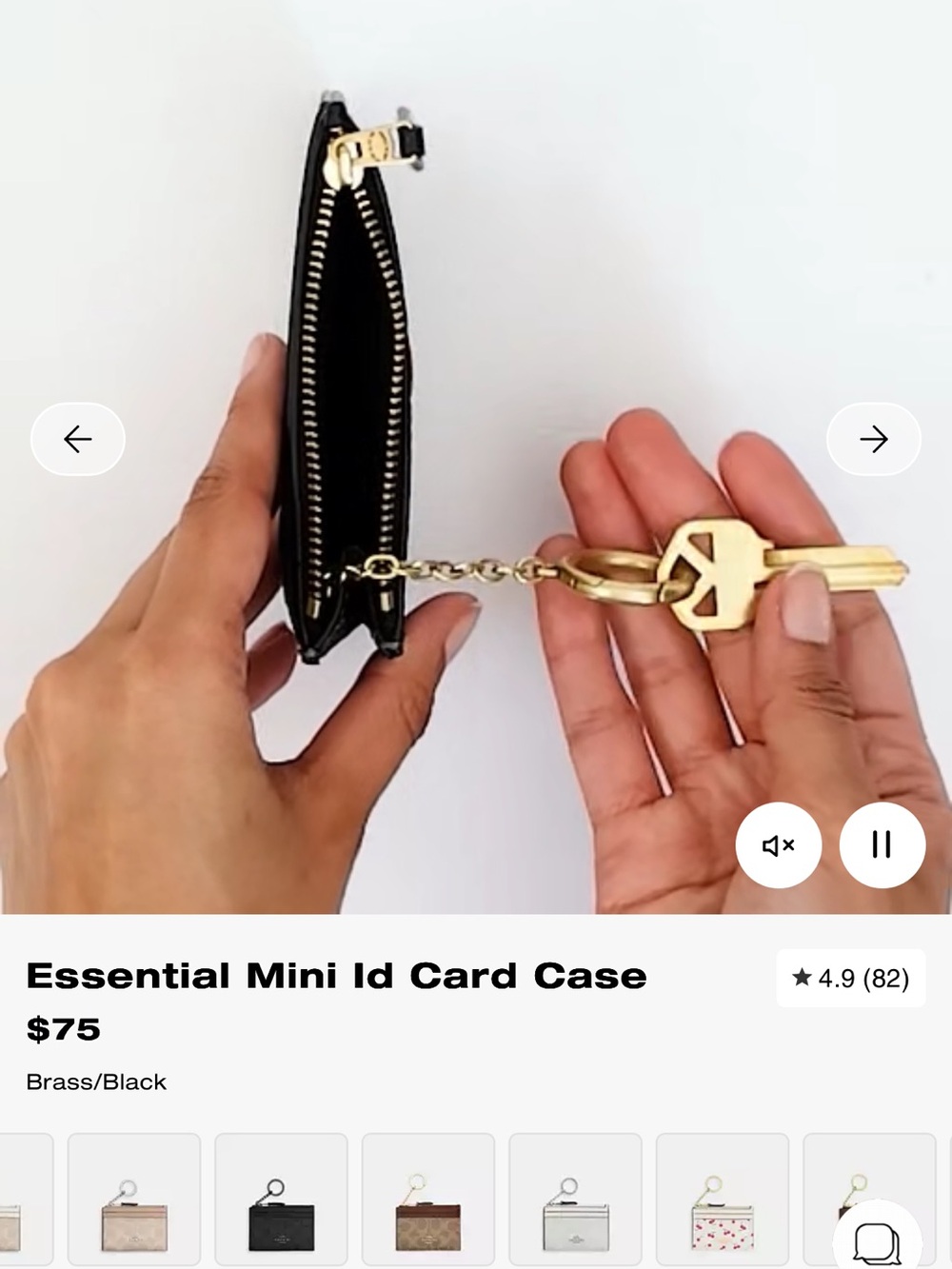 NWT Coach Essential Mini Black Leather ID Zip Card Case Coin Purse with Keychain - Picture 5 of 6